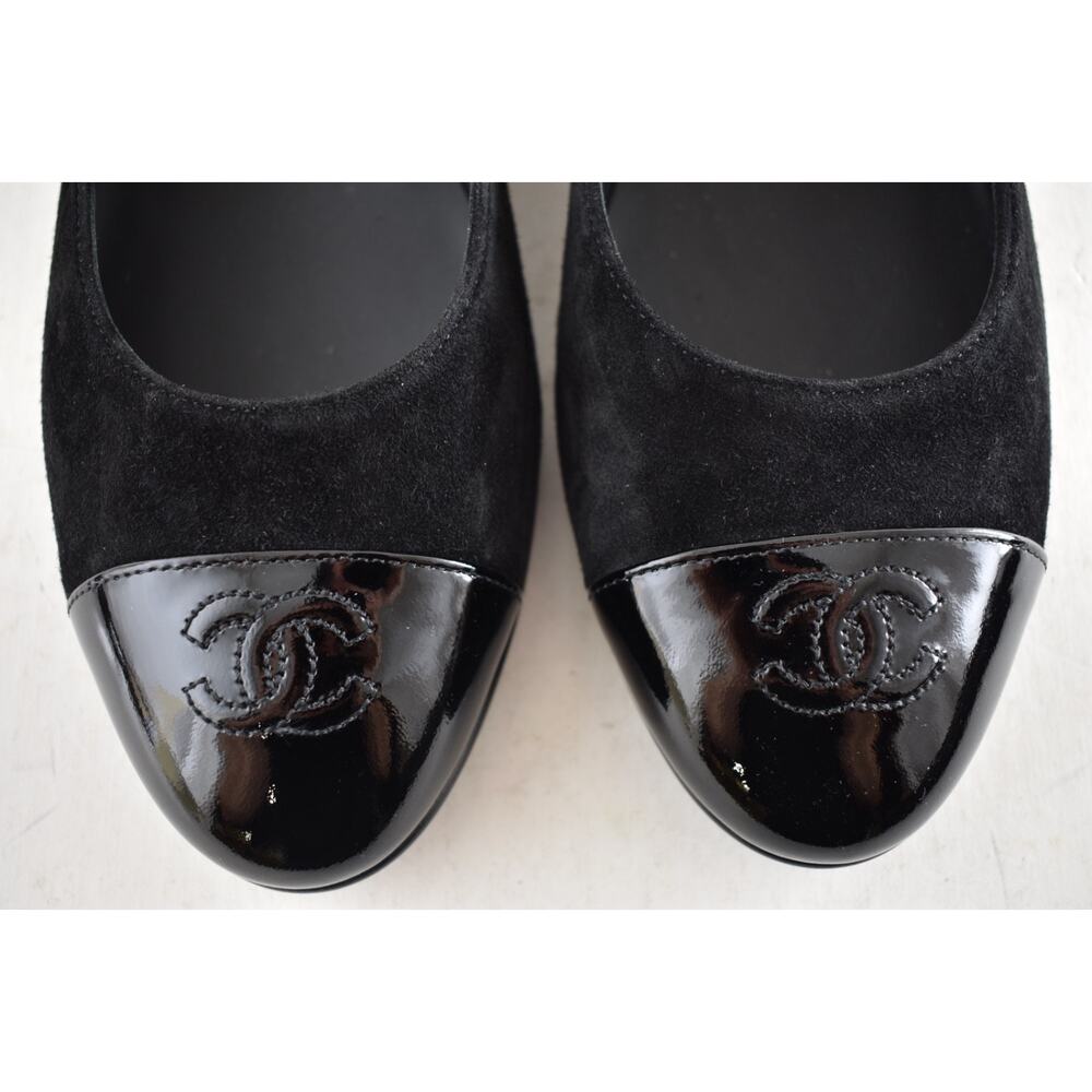 Chanel 24K Black Suede Patent CC Mary Jane Ankle Strap Ballerina Ballet Flat 40 - Picture 8 of 16
